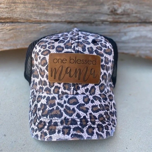 the hometown company Accessories - New one blessed mama leopard mesh baseball cap womens trucker hat